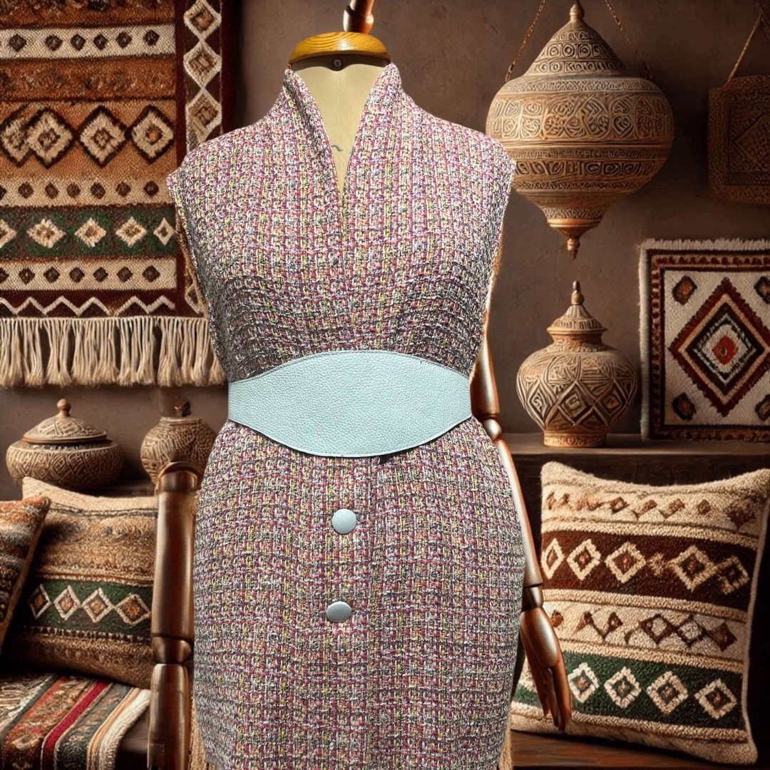 Veste sans manches en Tweed et Cuir - artisanat Tunisien fait main | ILEYCOM