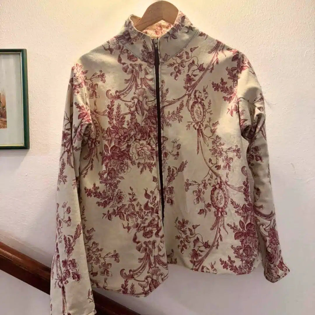 Veste upcyclée en tissu d’ancien rideau (Taille M)