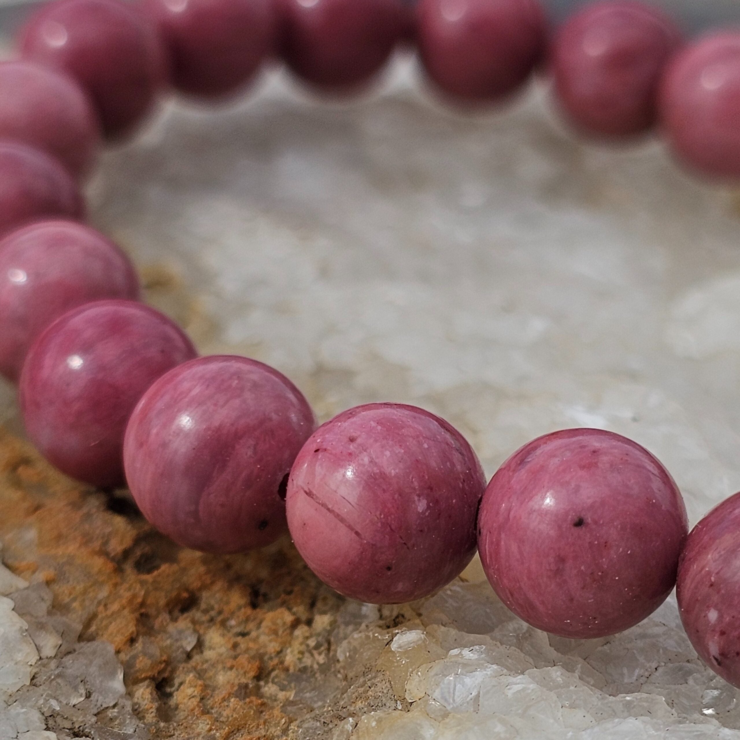 Bracelet élastique en boules de Rhodonite de 8 mm (16 à 18 cm)