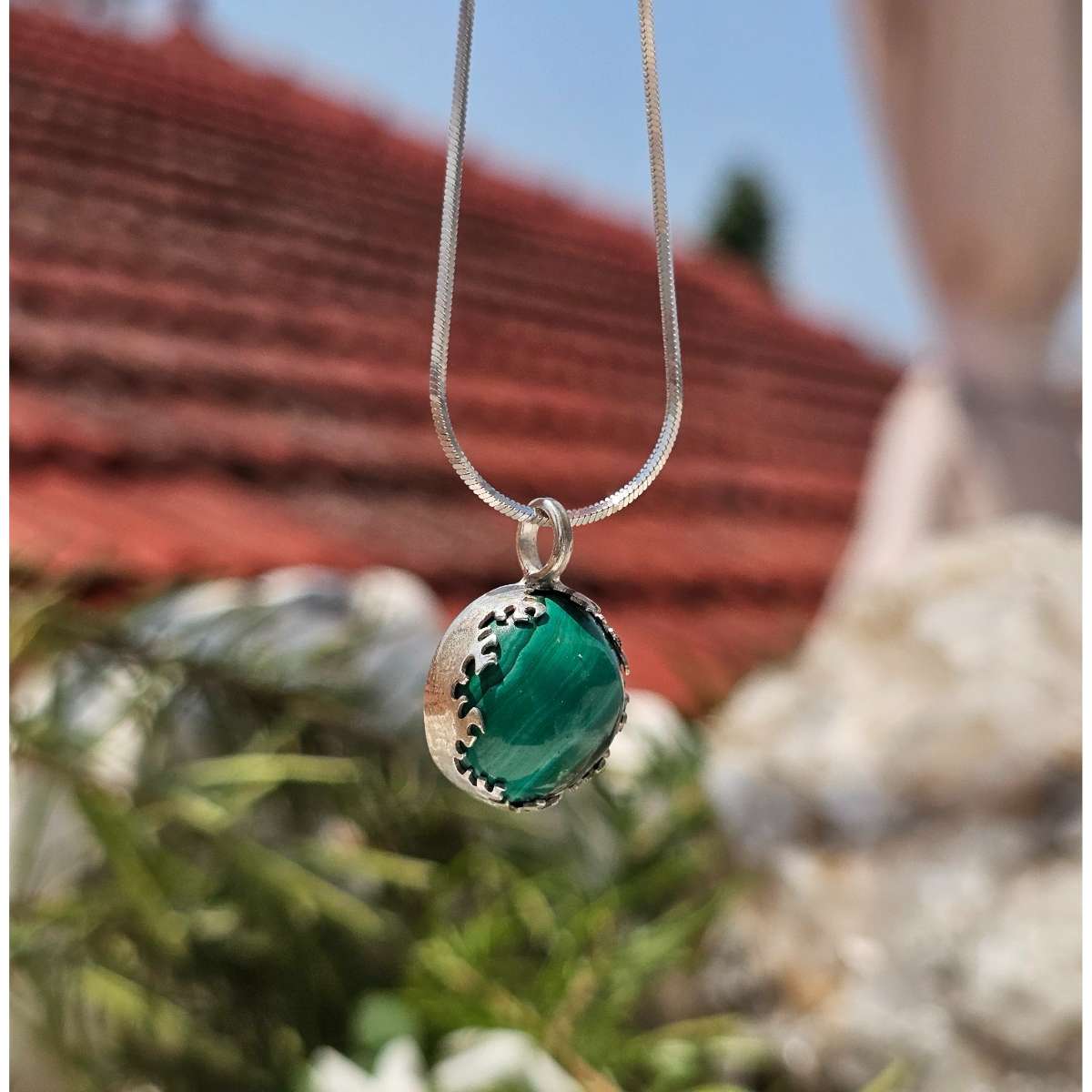 Collier malachite naturelle en argent 925