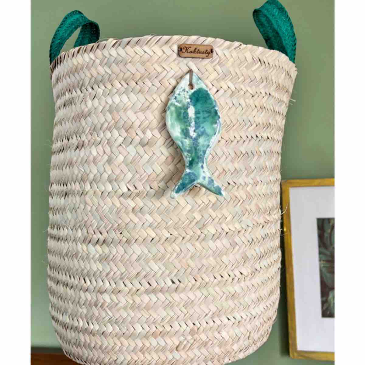 Cache pot/ panier en fibre de palmier - Couleur bleu