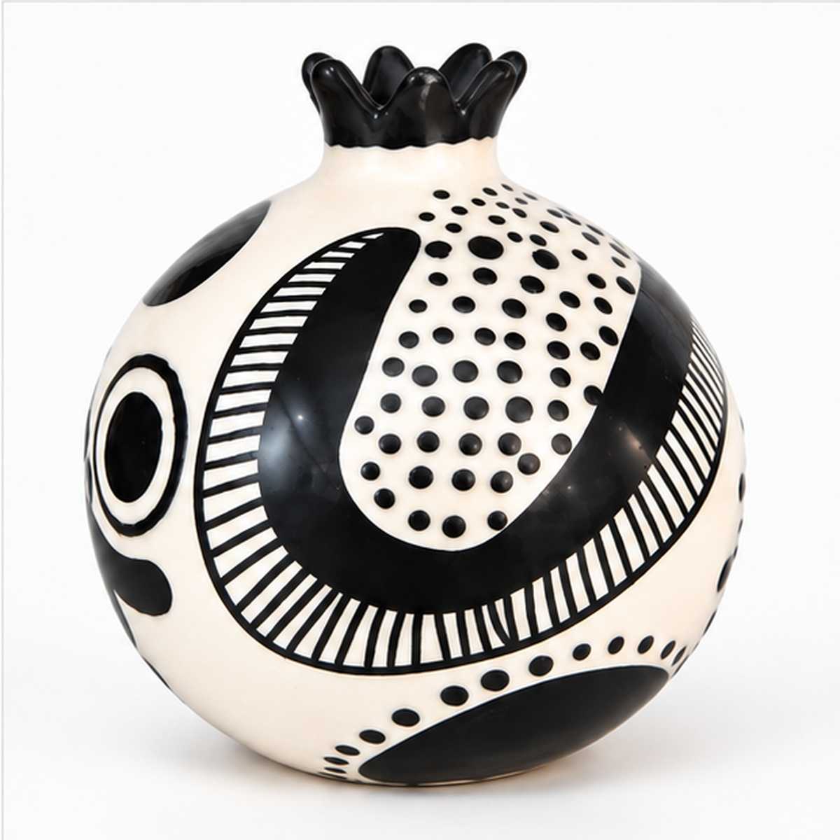 Grenade décorative artisanale noire et blanche 14 cm qualité premium