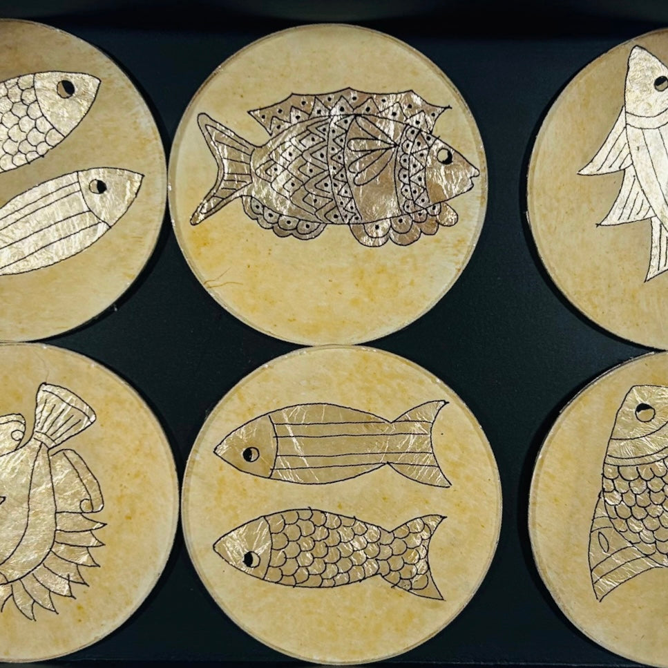 6 Dessous de verre " POISSON "à la Feuille d’argent – Coffret premium