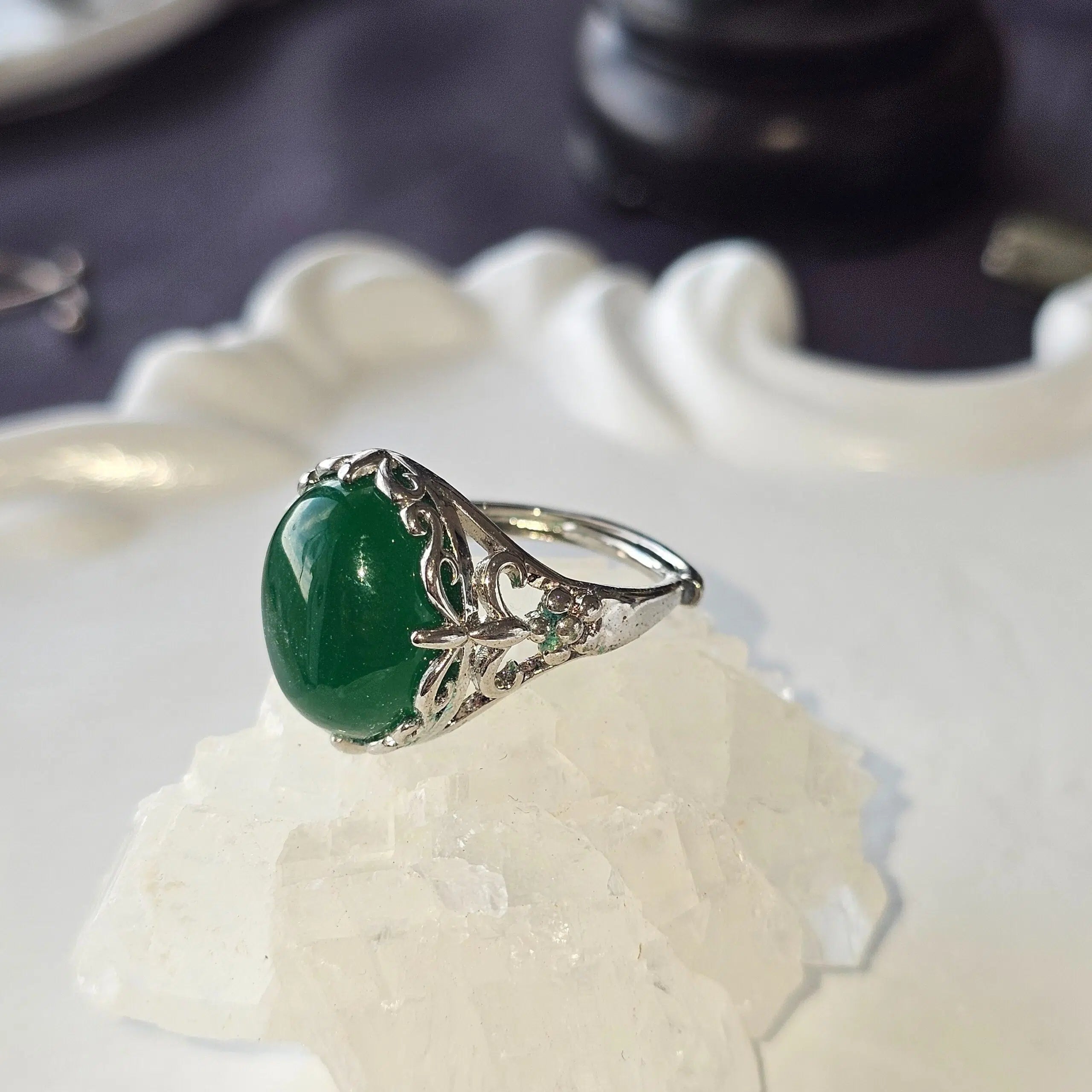 bague argent 925 élégance ajustable avec jade vert captivant