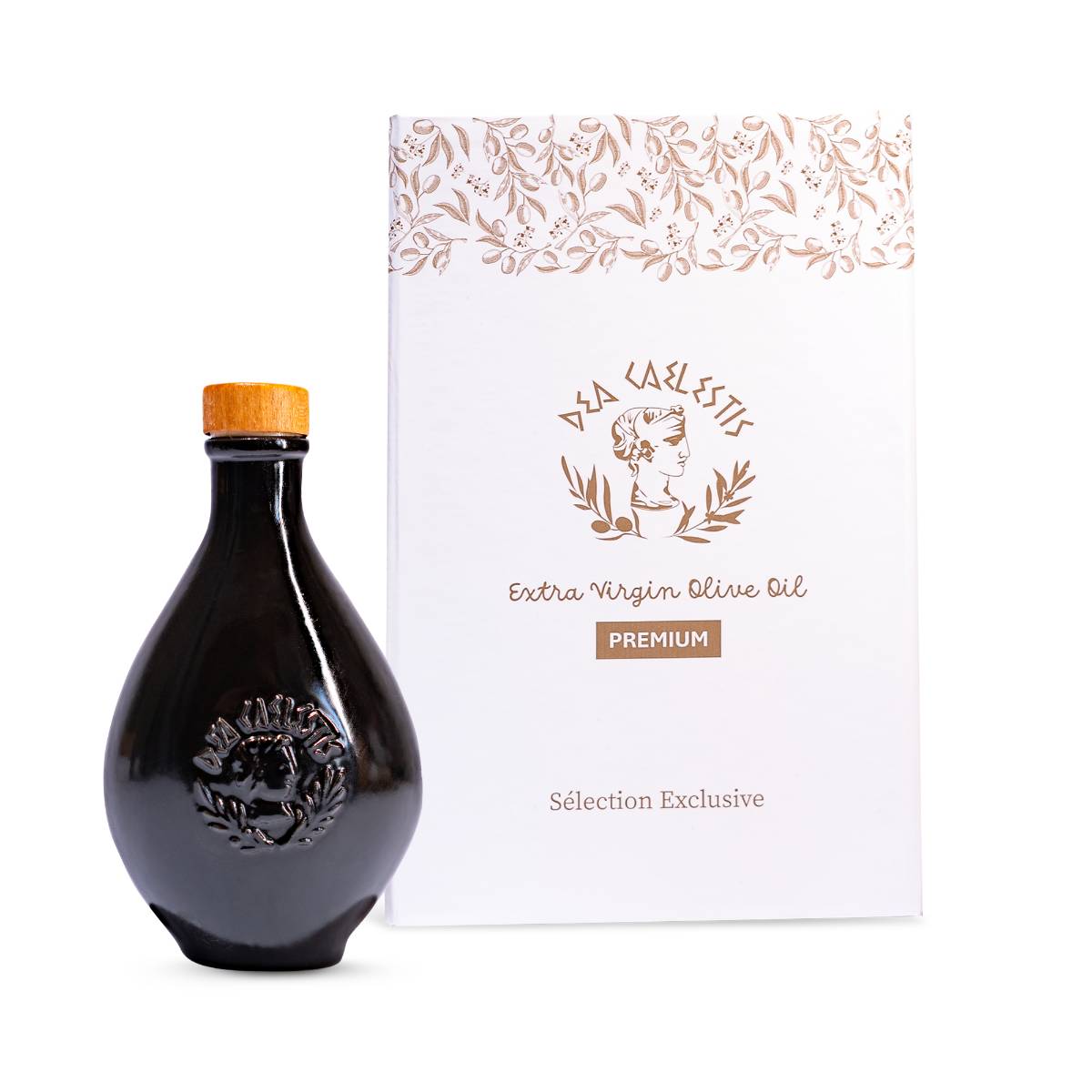 huile d'olive premium dans un coffret luxueux et raffiné