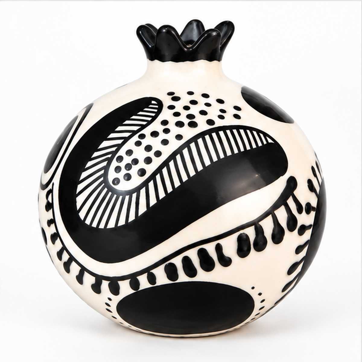 Grenade décorative artisanale noire et blanche 14 cm qualité premium