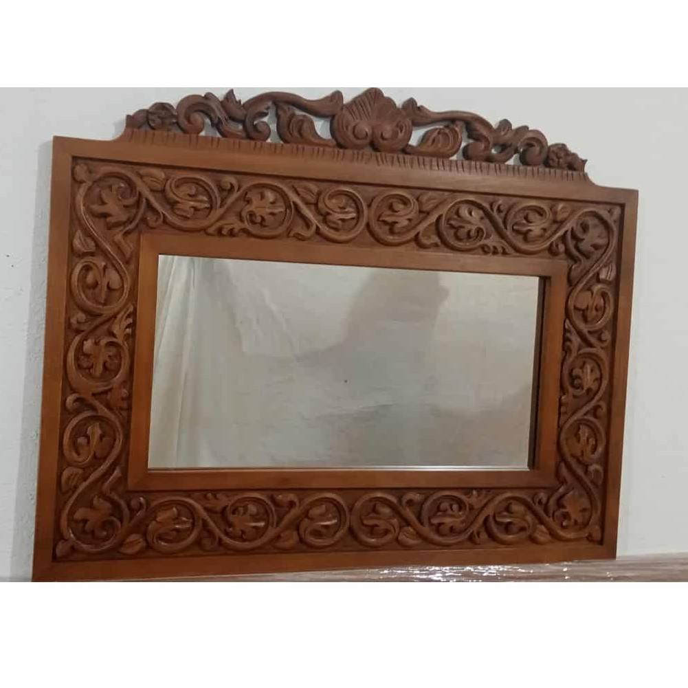 Miroir en bois sculpté à la main style antique 90 x 60 cm