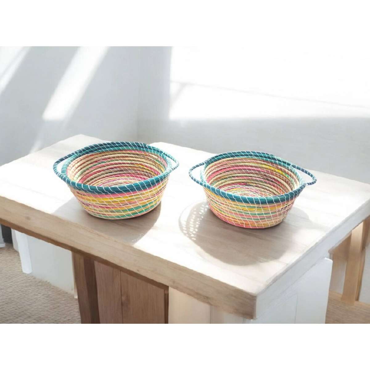 Panier tissé naturel multicolore