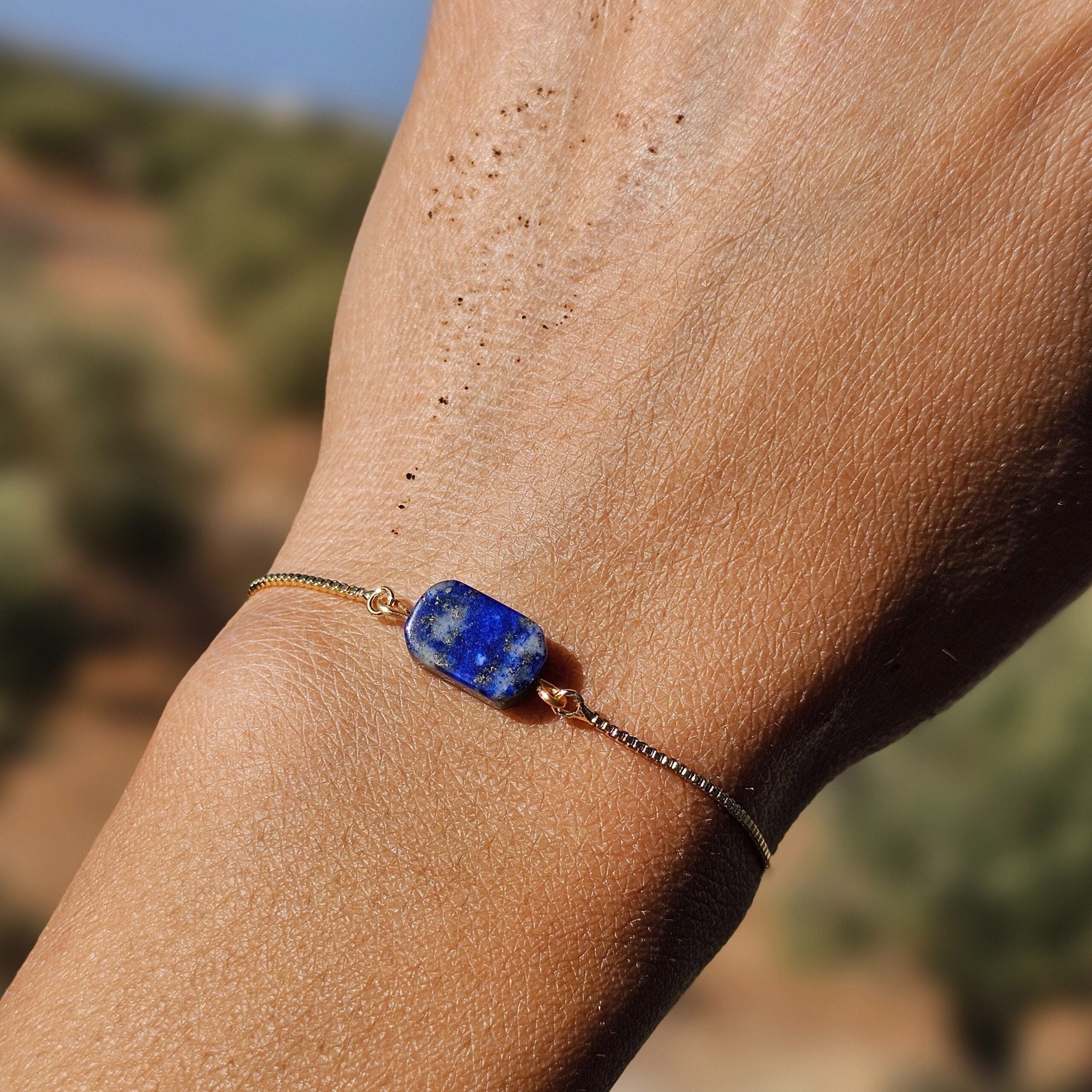 Bracelet Ajustable en Lapis Lazuli &amp; Acier Inoxydable Équilibre