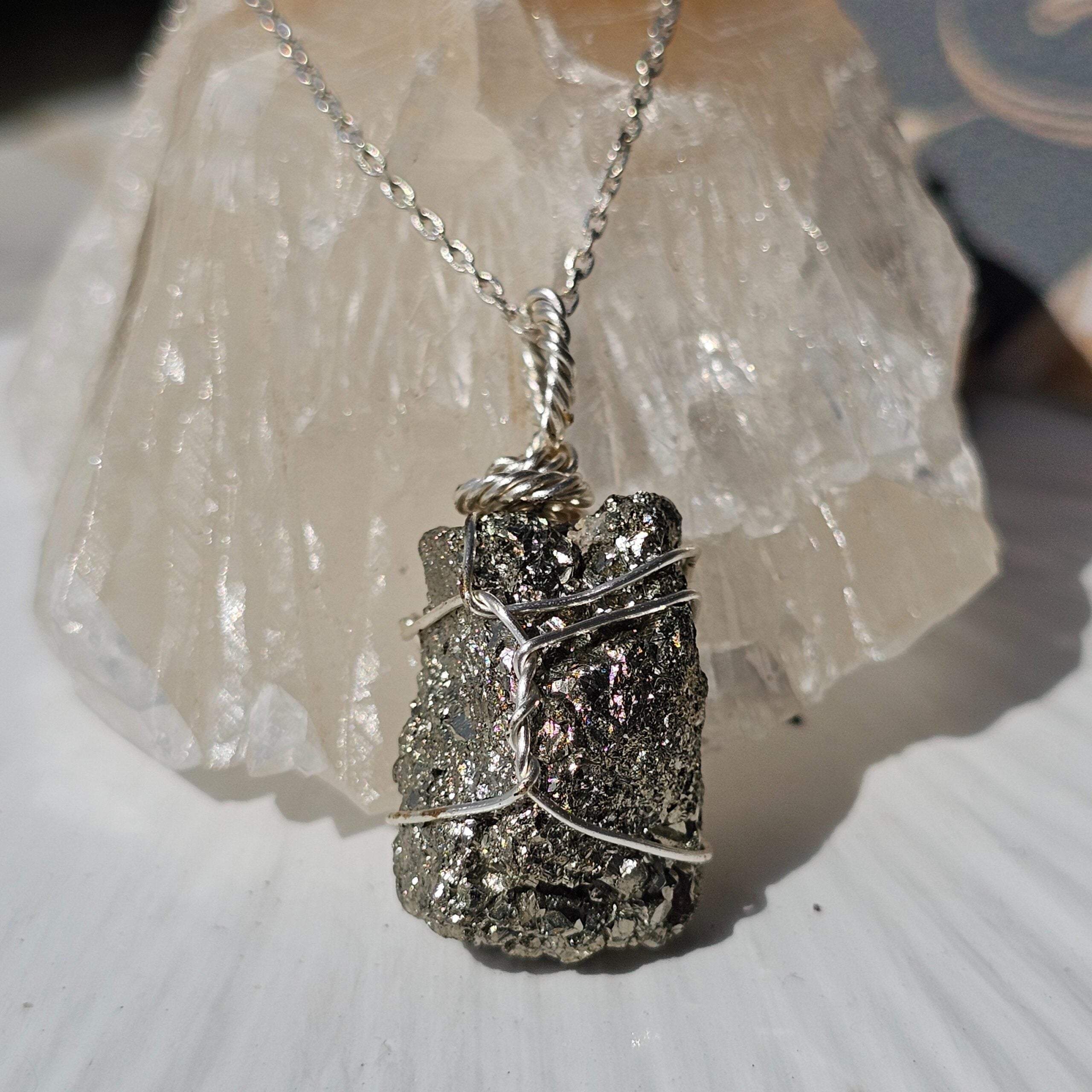 Collier argent 925 avec pendentif Pyrite brute - Confiance et Abondance