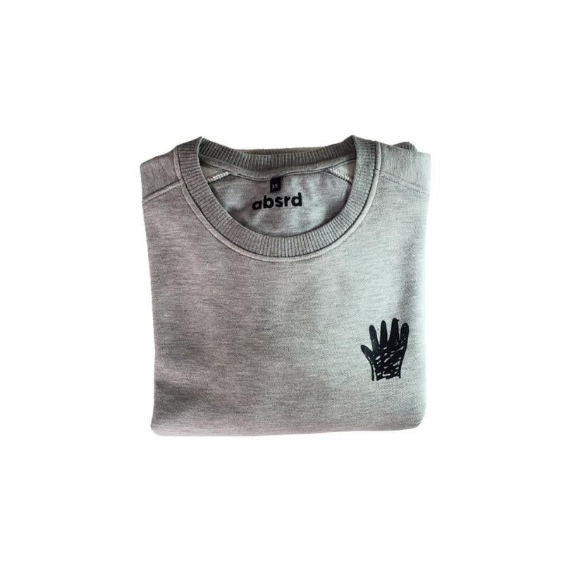 Hand Shiny gray sweatshirt with screen print on the heart side 