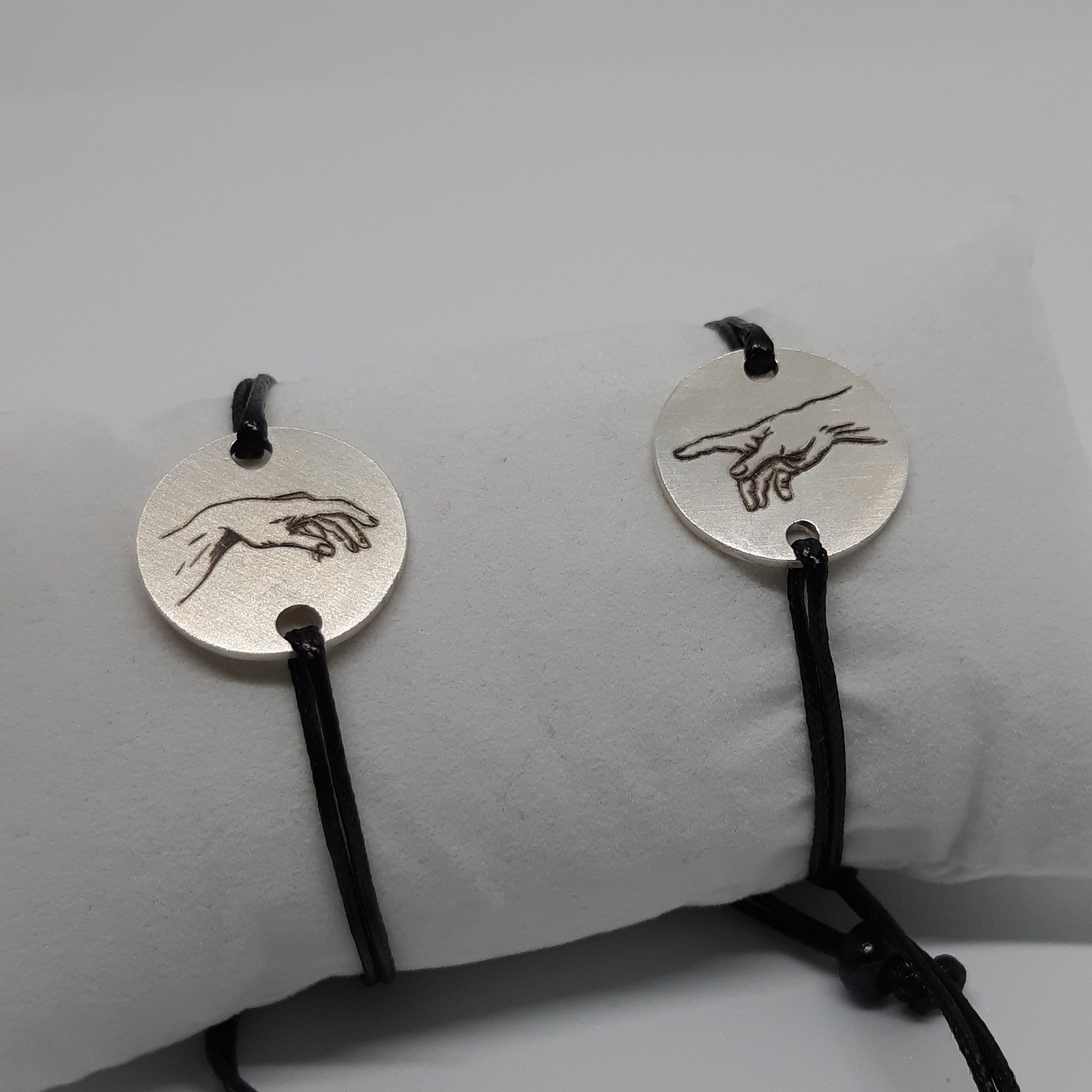 Silver Couple Bracelet, for him and her "The Creation of Adam" in silver