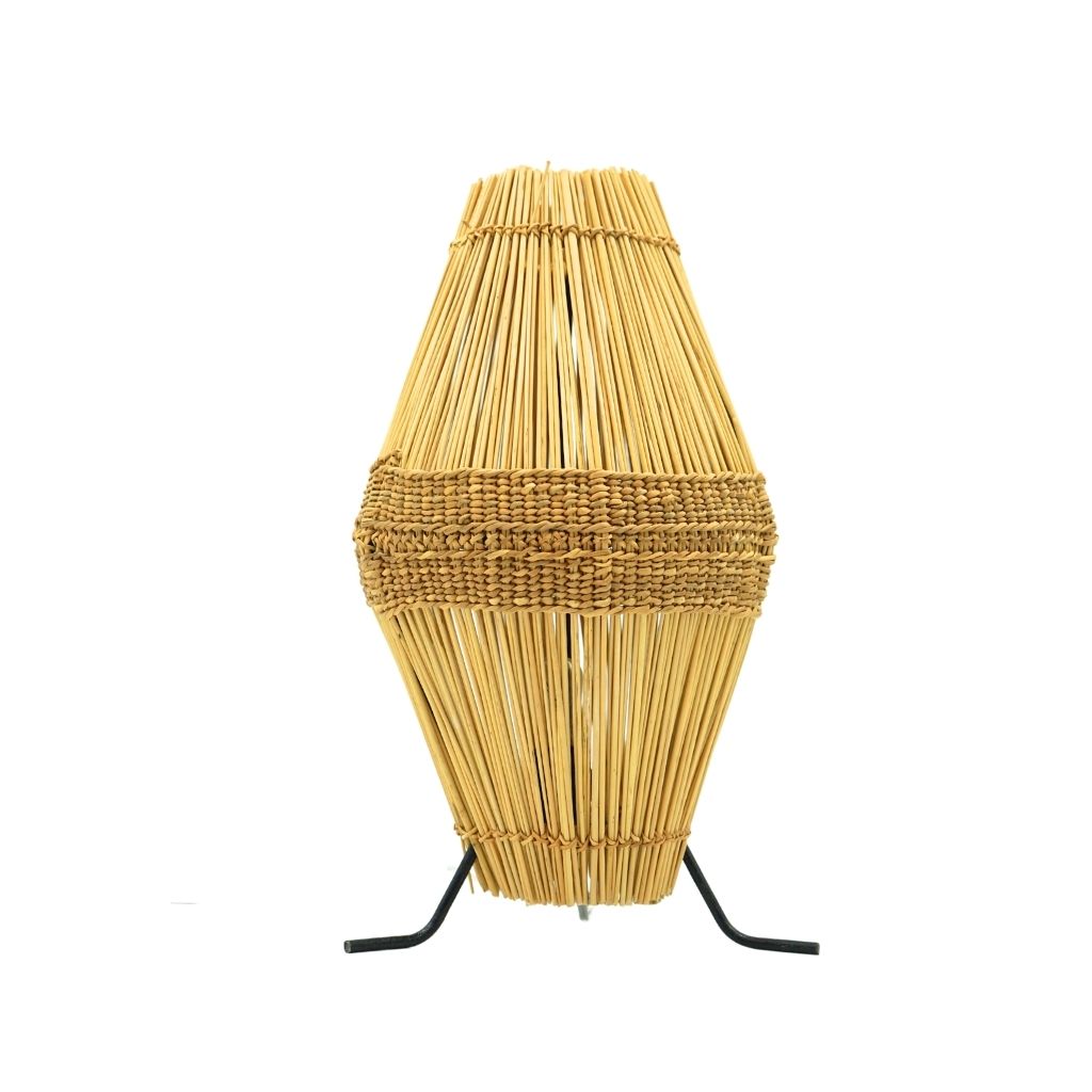 Handcrafted diamond-shaped acacia fiber lantern