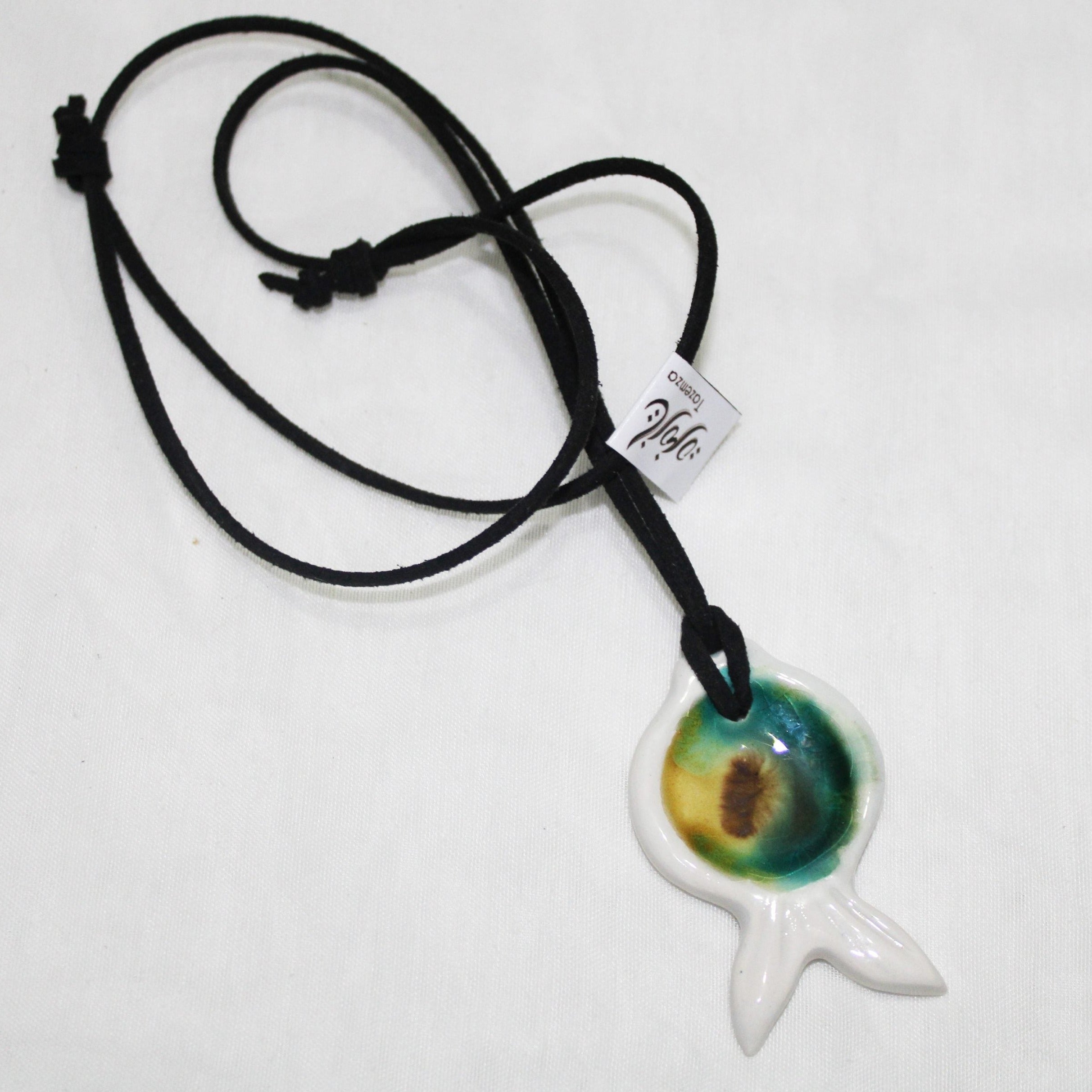 Ceramic and leather fish necklaces, 3 handmade necklaces