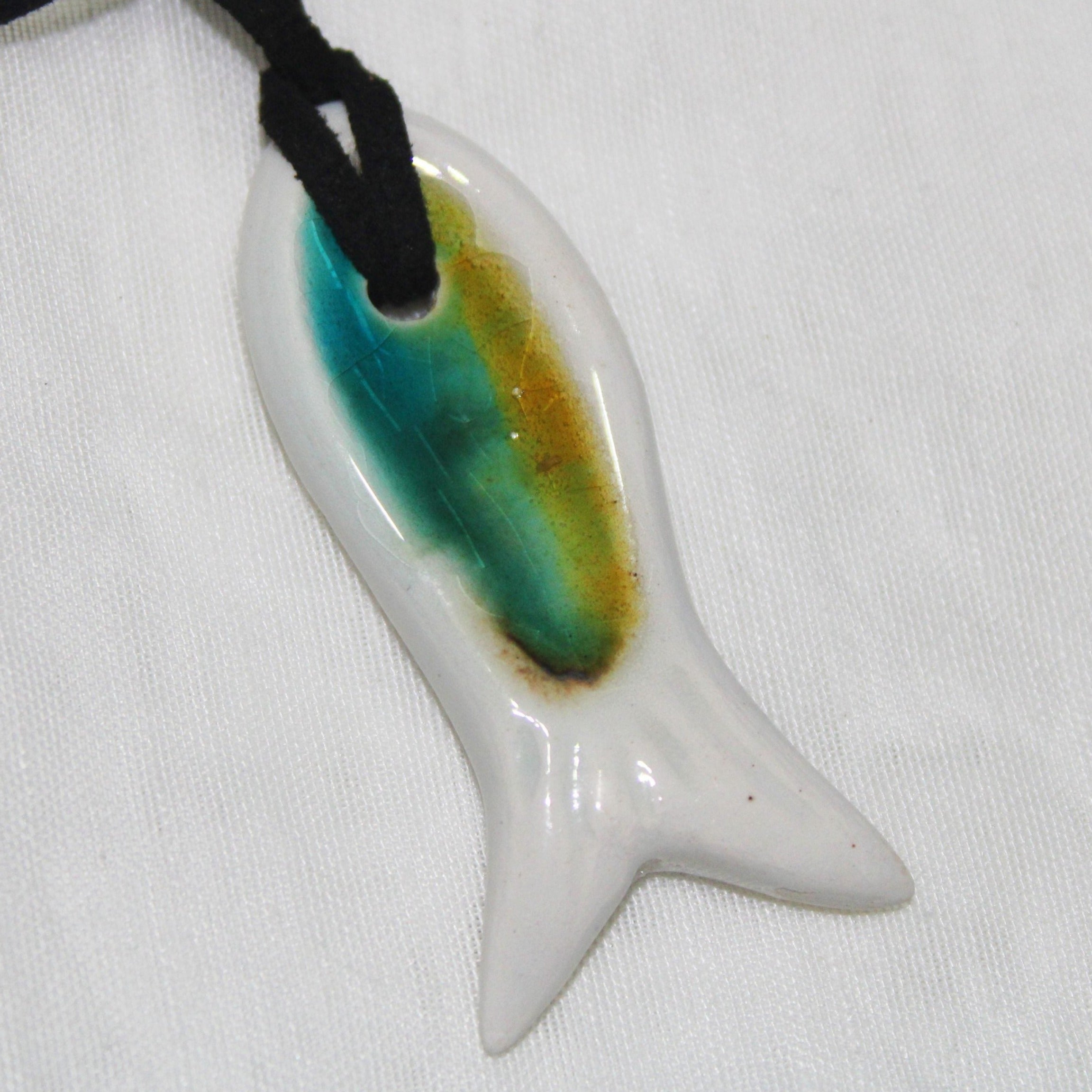 Ceramic and leather fish necklaces, 3 handmade necklaces