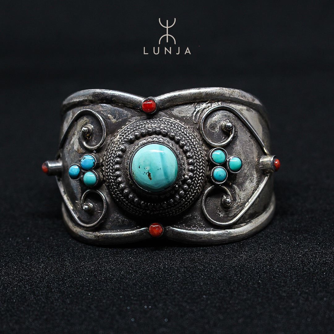 Bracelet Argent Turquoise et Corail, bracelet pour femme en argent et pierres naturelles