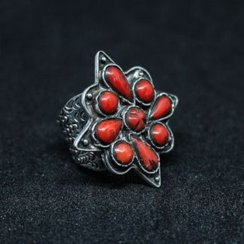 Silver and Red Coral Ring, silver women's ring in natural coral