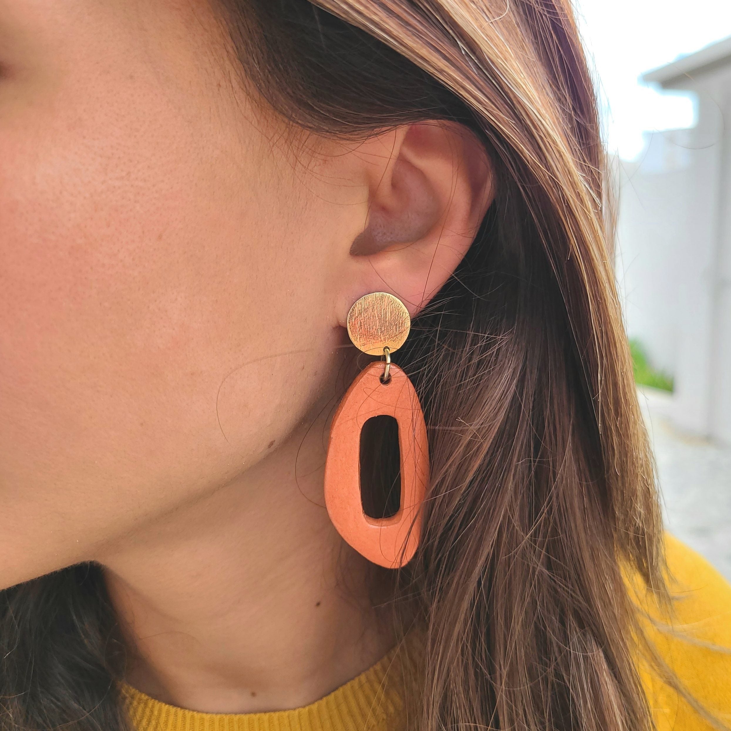 Minimalist terracotta and gold-plated silver earrings