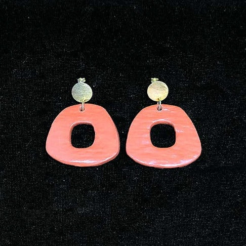 Handmade terracotta and gold-plated silver earrings