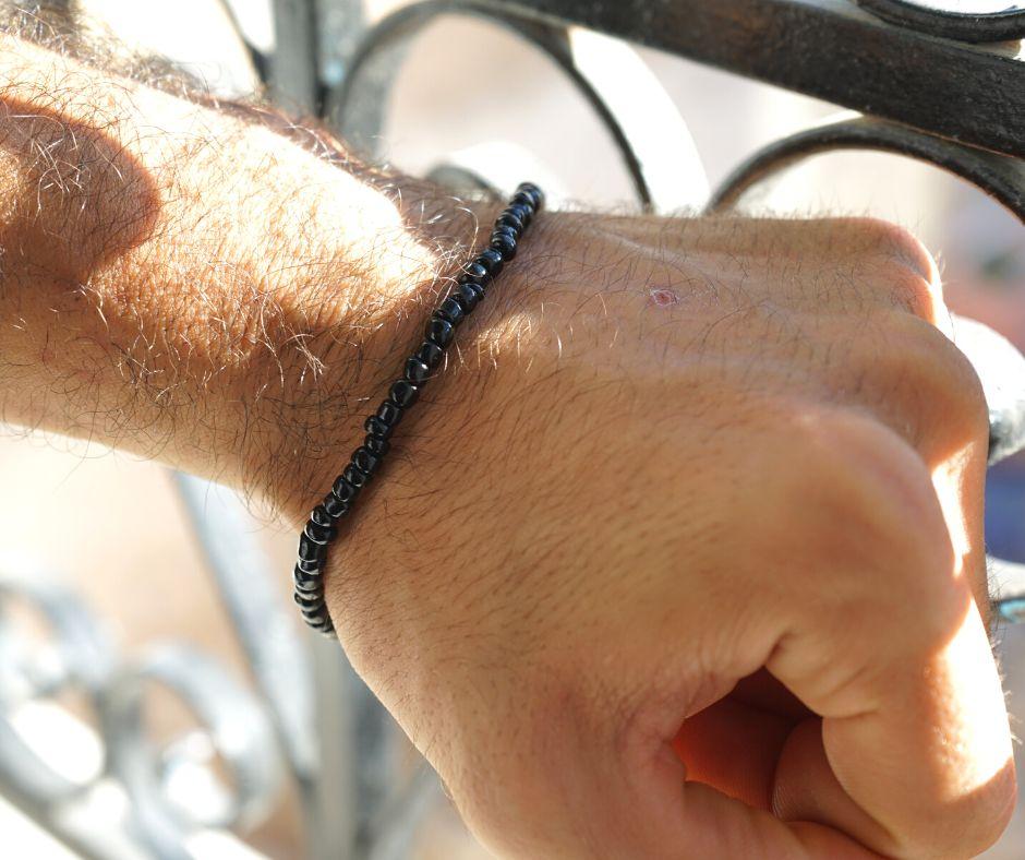 Bracelet En Pierre Noir Pour Homme