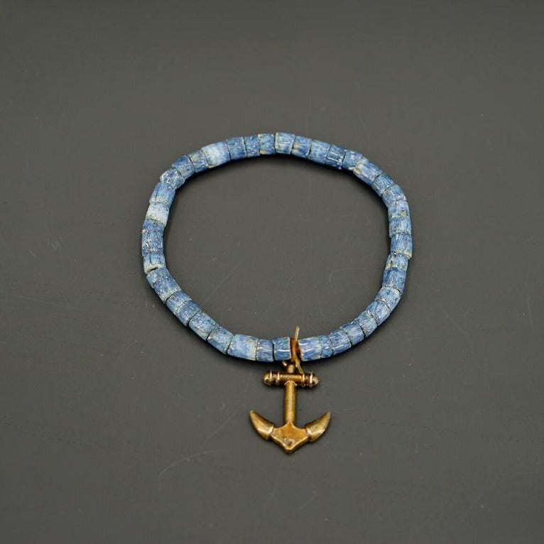 Blue Stone Bracelet With Anchor Motif For Men