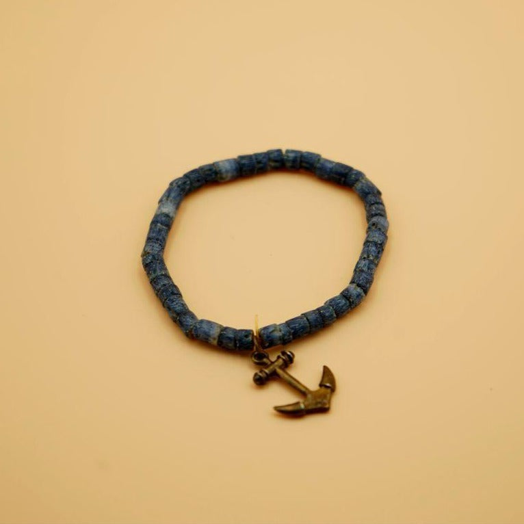 Bracelet En Pierre Bleu Avec Motif Ancre Pour Homme