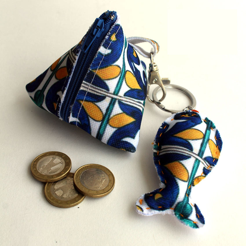 Berlingot coin purse printed with a pattern inspired by Tunisian mosaics "AZUL"