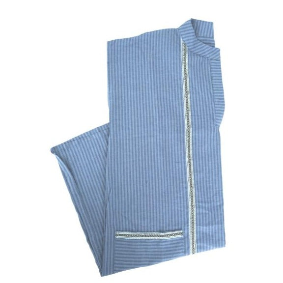 Robe courte, jebba traditionnelle à motifs berbères, bleu clair sans manches