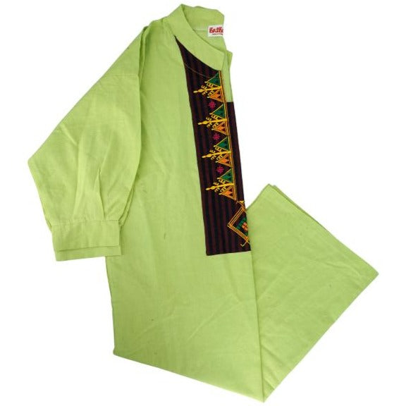 Traditional pistachio green jebba dress for women with Berber patterns