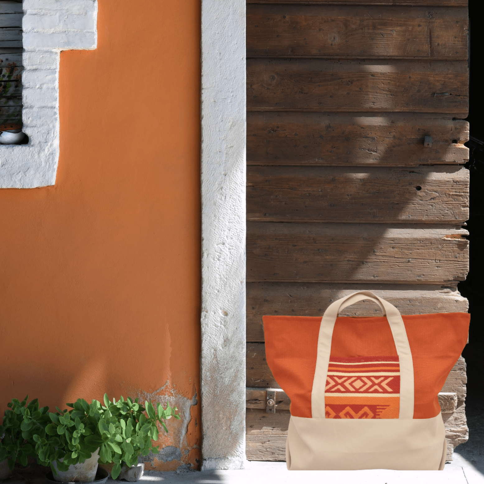 EcoBag "Margoum" en orange et beige