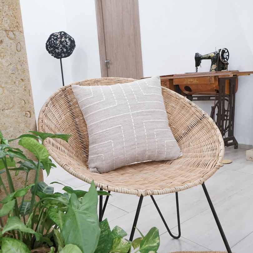 Kamaraya linen cushion, handmade linen cushion, 100% natural hand made cushion, gray cross pattern cushion