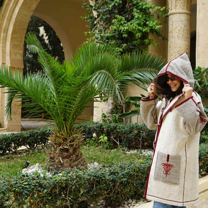 Unisex hand-embroidered Berber coat in natural wool