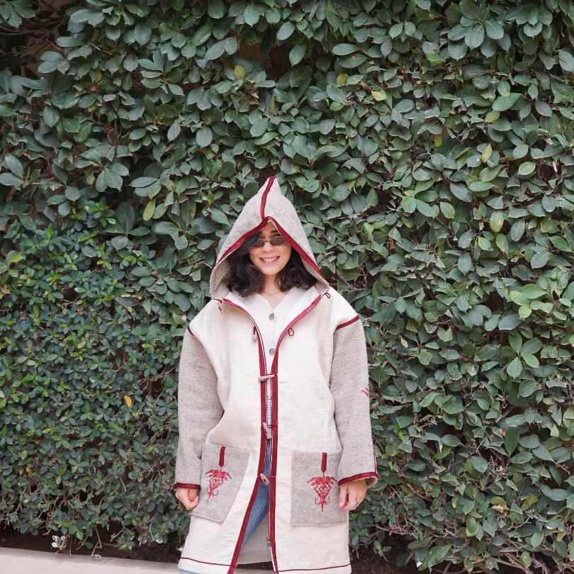 Unisex hand-embroidered Berber coat in natural wool