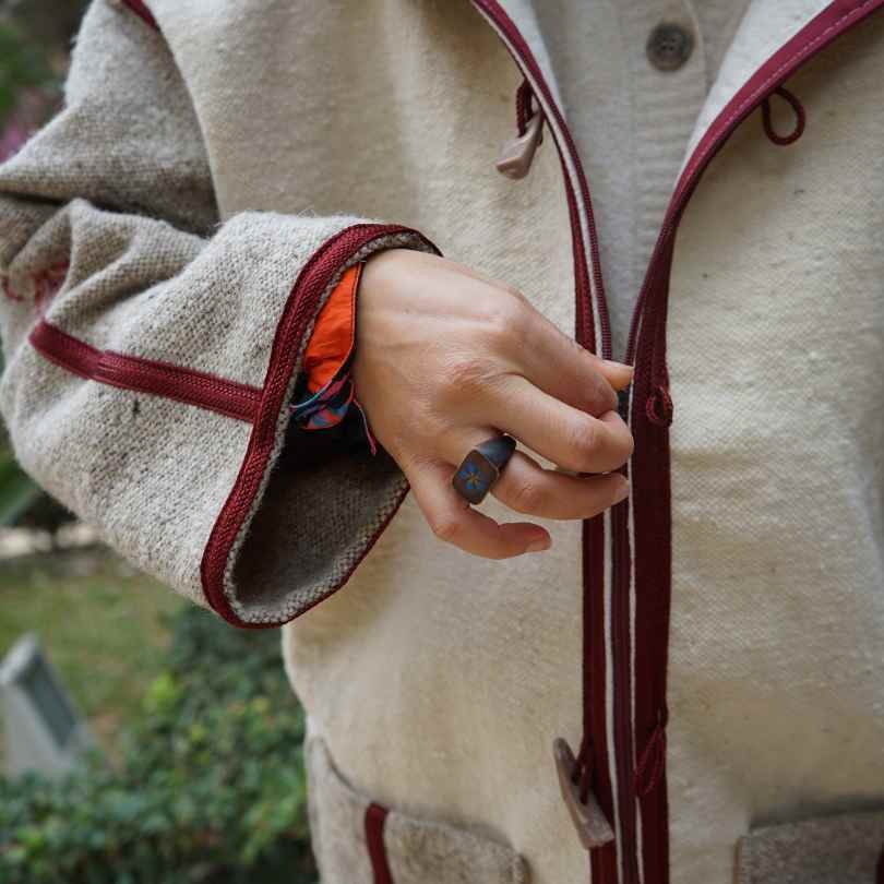 Unisex hand-embroidered Berber coat in natural wool