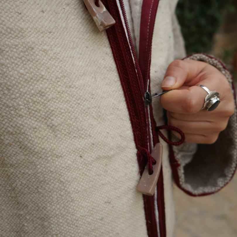 Unisex hand-embroidered Berber coat in natural wool