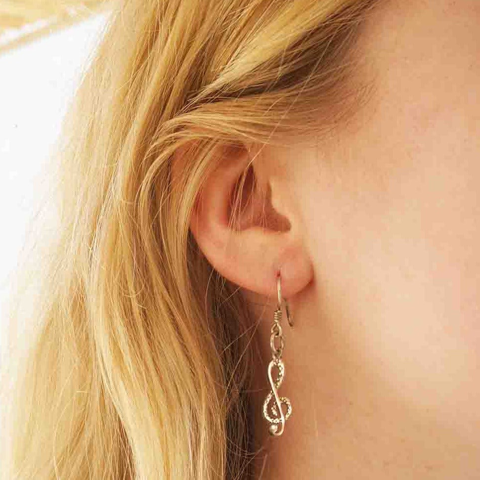 Silver treble clef earrings for women