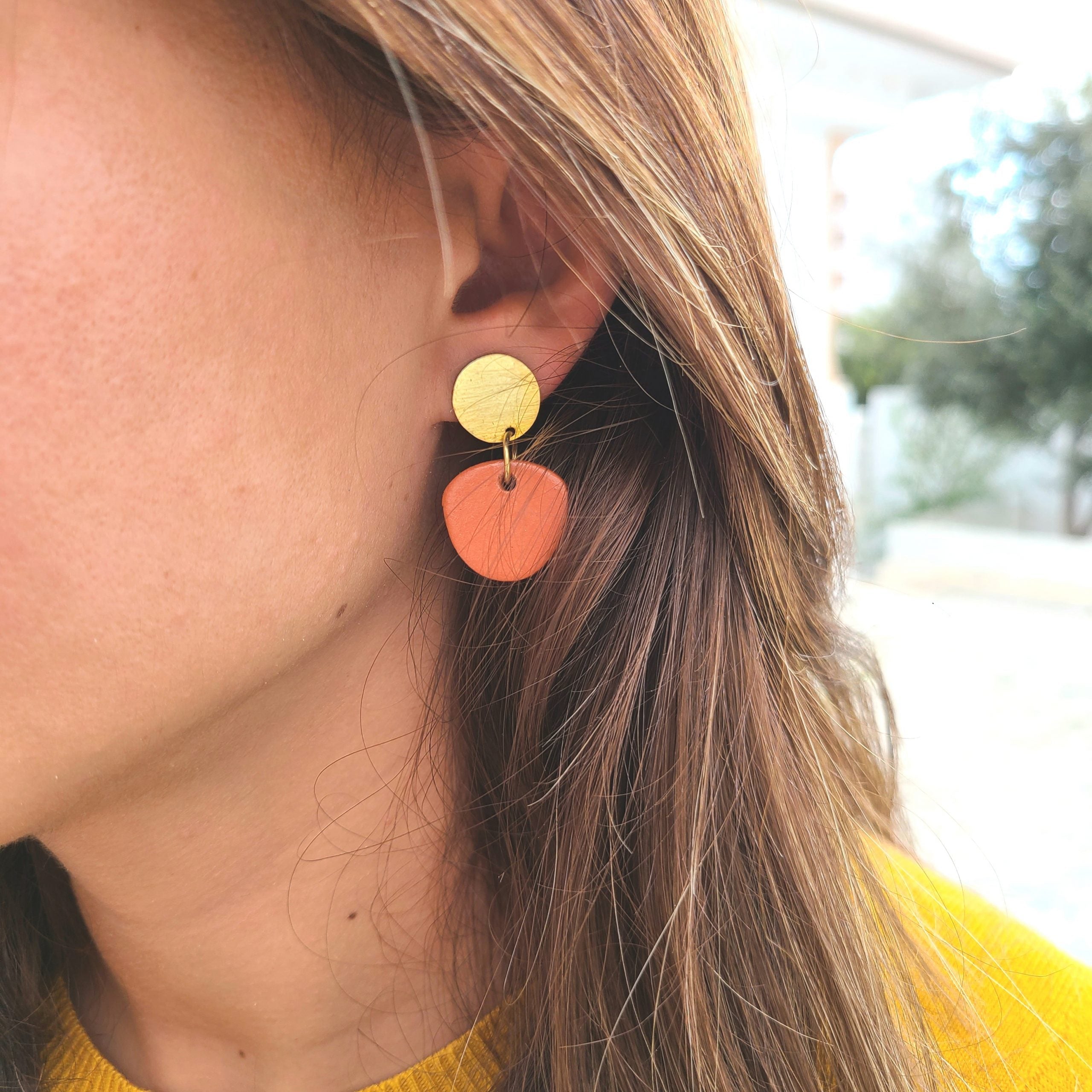 Boucles d'oreilles terracotta et argent plaqué or - artisanat Tunisien fait main | ILEYCOM