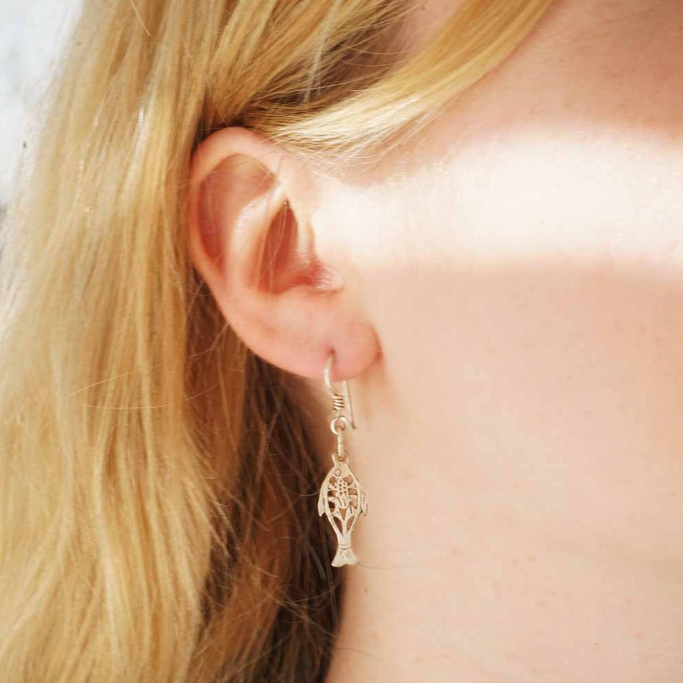 Silver fish earrings for women