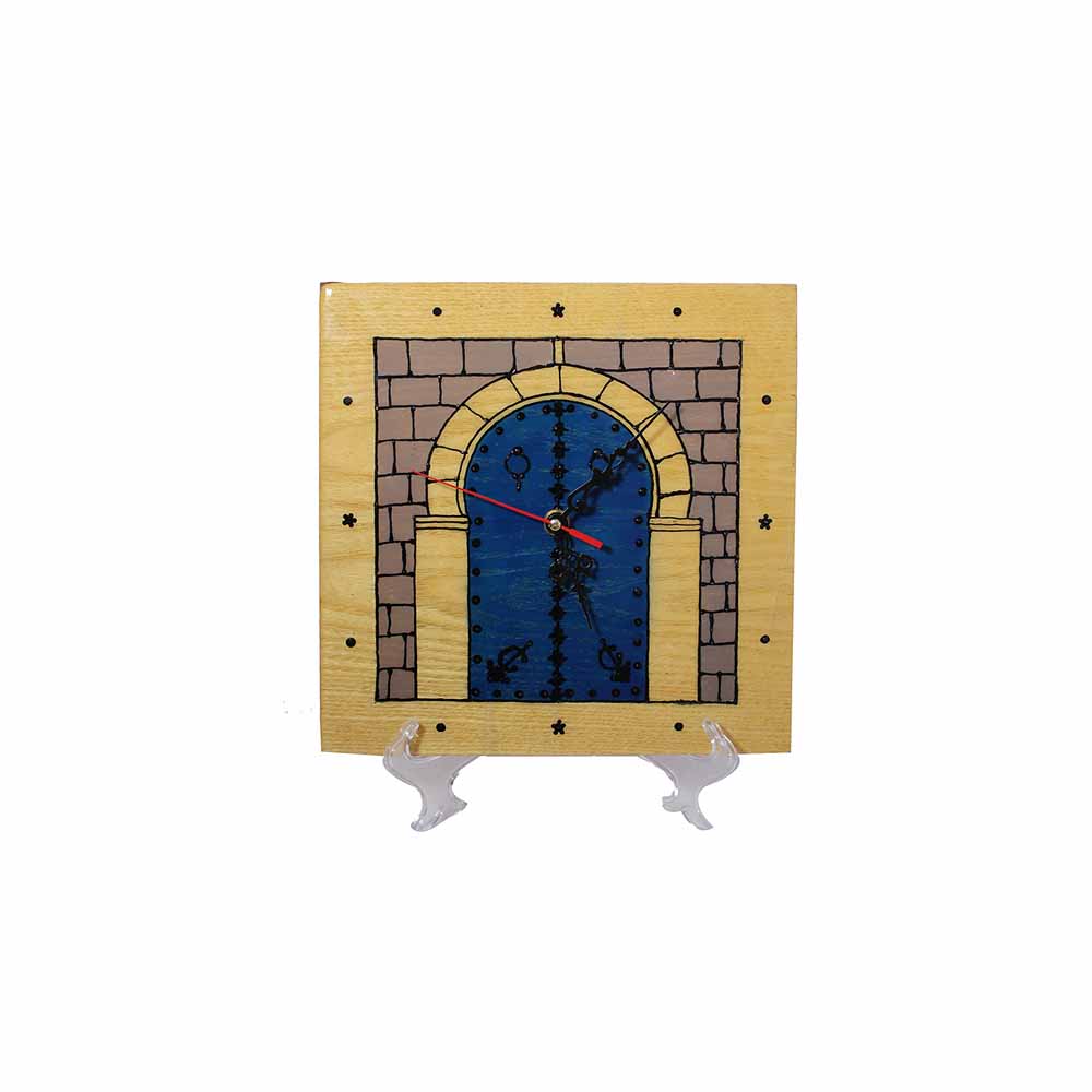 Blue &amp; Beige Decorative Clock Wood and Resin in Paint