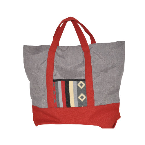 EcoBag "Margoum" en Gris et Rouge brique - artisanat Tunisien fait main | ILEYCOM