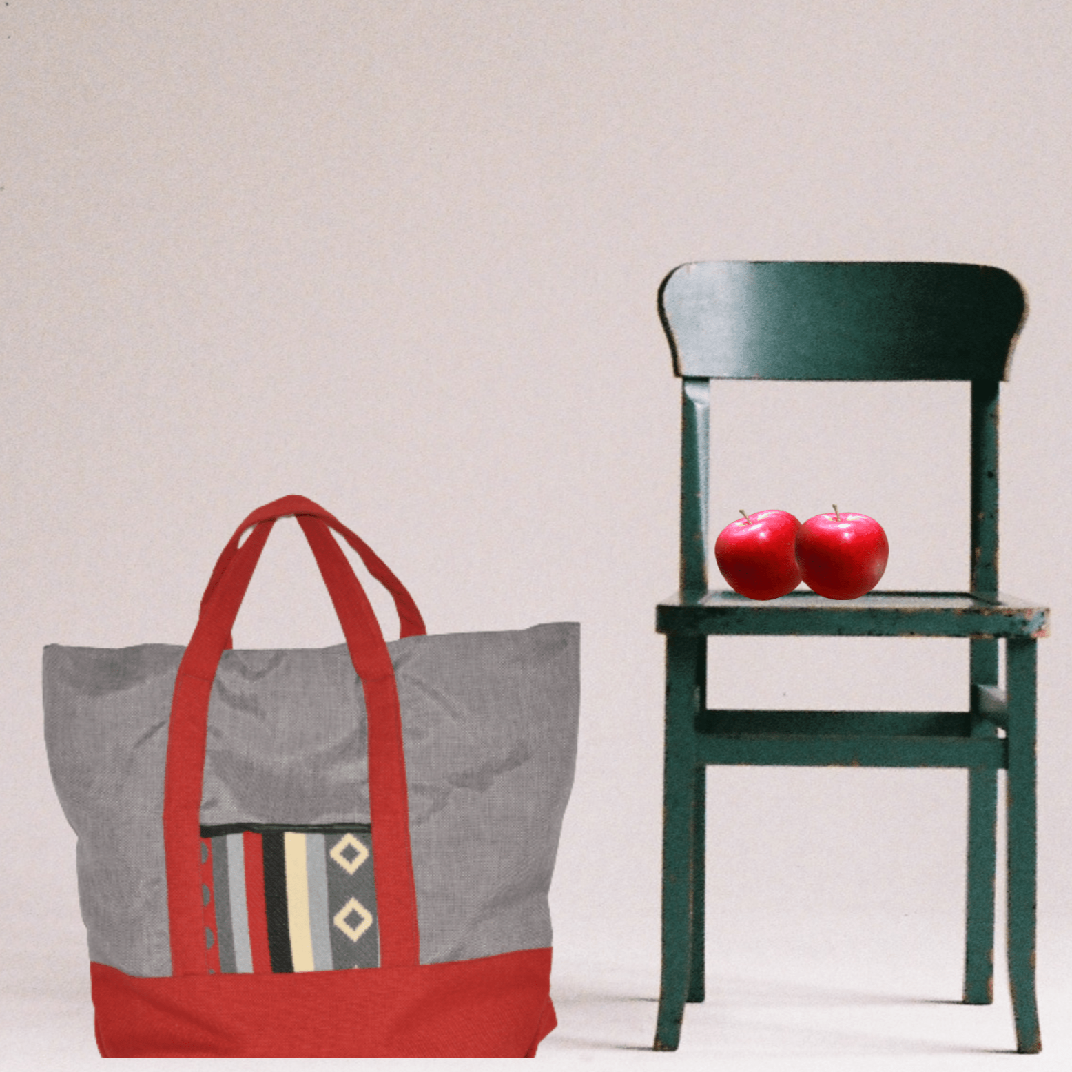EcoBag "Margoum" en Gris et Rouge brique - artisanat Tunisien fait main | ILEYCOM