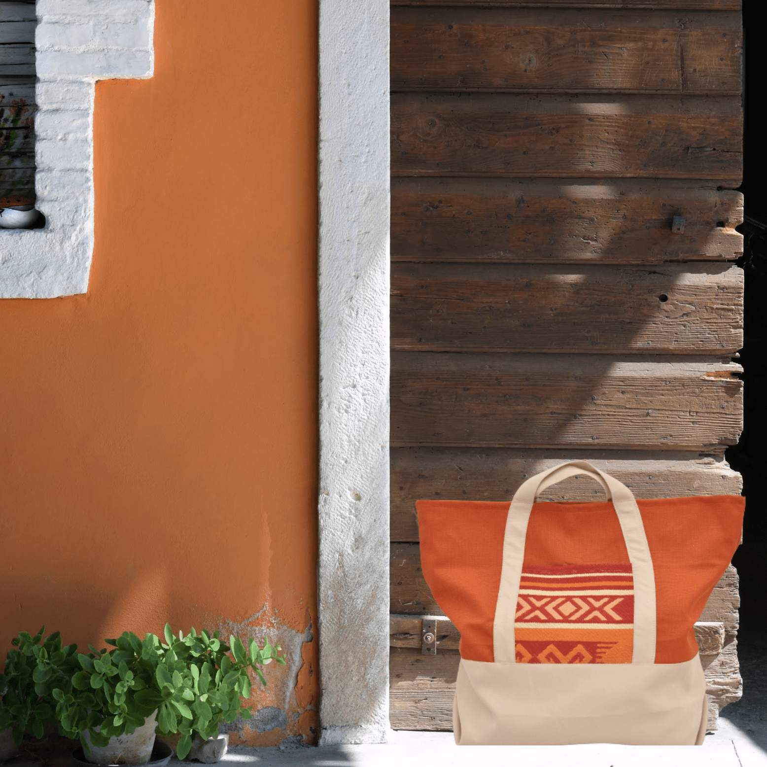 EcoBag "Margoum" en orange et beige - artisanat Tunisien fait main | ILEYCOM
