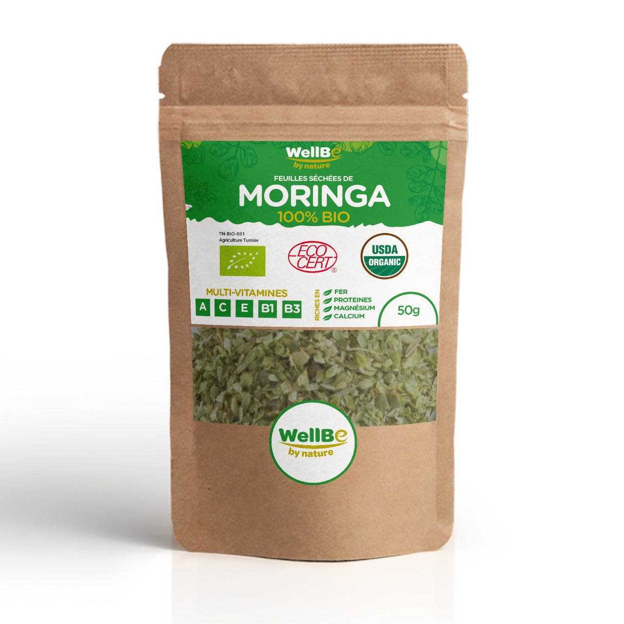 Feuilles séchées de Moringa Certifiée Biologique - artisanat Tunisien fait main | ILEYCOM