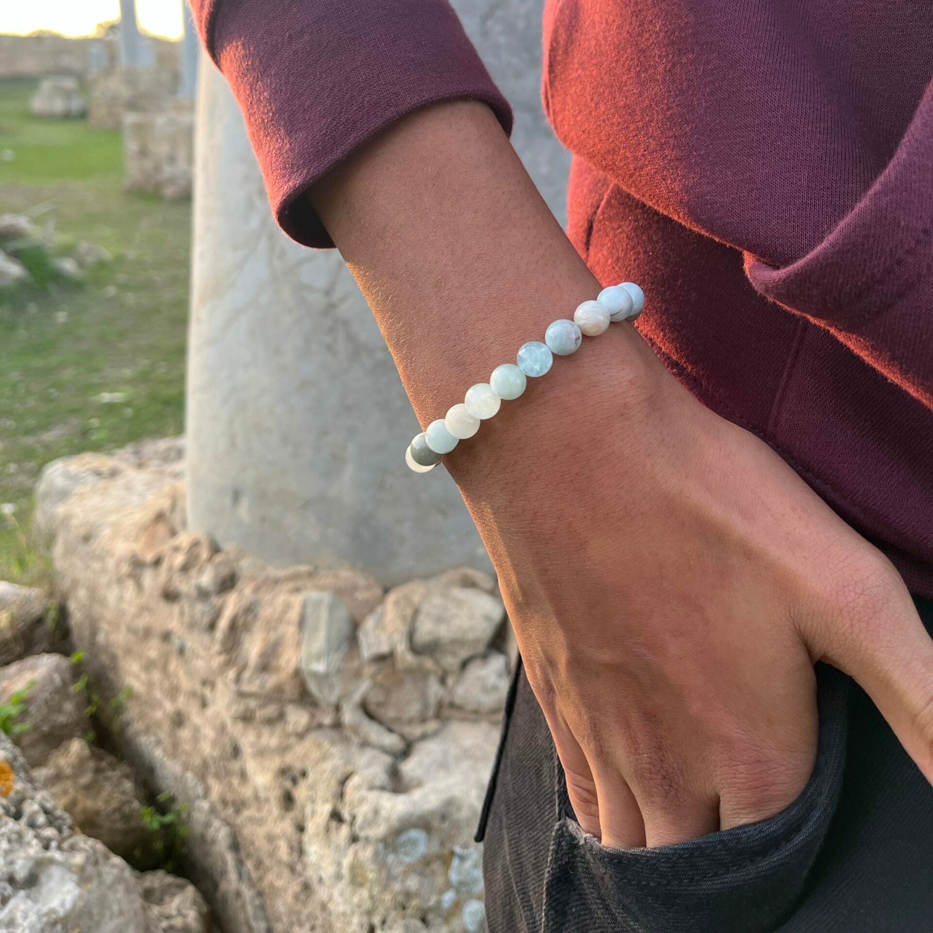 Unisex peace &amp; serenity bracelet in natural howlite stone 