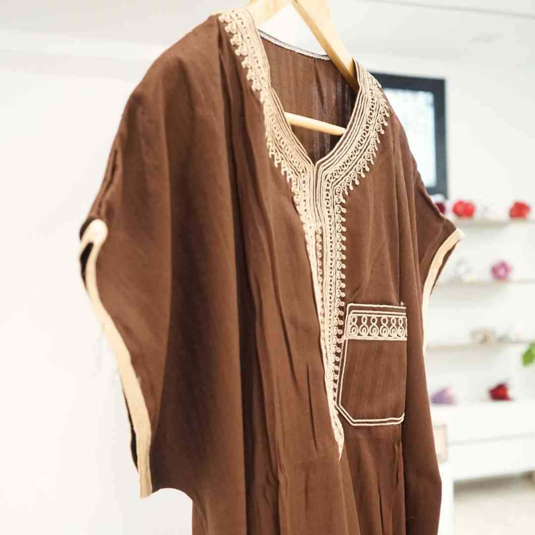 Jebba Tunisienne Marron en Lin - artisanat Tunisien fait main | ILEYCOM
