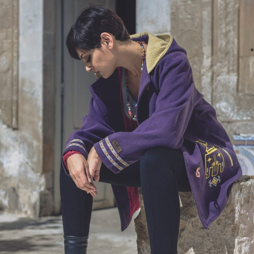 Barnous Tunisien Violet, Manteau berbère violet avec capuche pour femme et homme