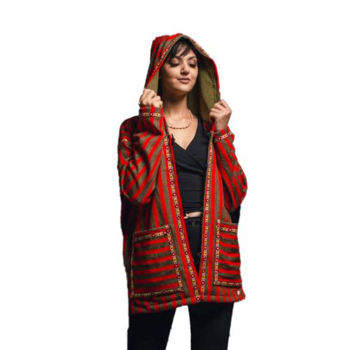 Barnous Tunisien Rouge, Manteau en coton laine rouge pour femme et homme