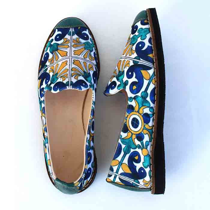 Fabric moccasin in traditional Tunisian mosaic patterns "AZUL"
