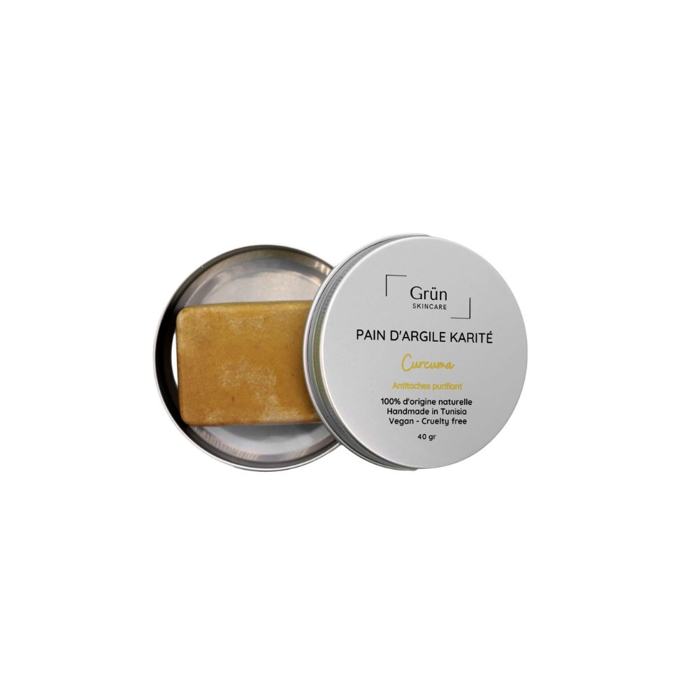 Pain d'argile Karité, Curcuma - Antitaches Purifiant - 60 g - artisanat Tunisien fait main | ILEYCOM