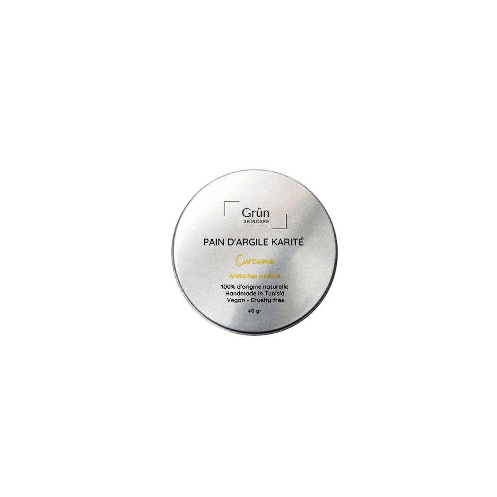 Pain d'argile Karité, Curcuma - Antitaches Purifiant - 60 g - artisanat Tunisien fait main | ILEYCOM